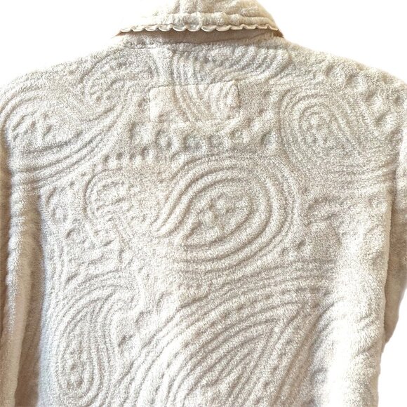 Oscar de la Renta Ivory Cream Plush Robe Womens S Pockets Embossed Pink Label - Picture 5 of 12